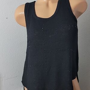 1687  MOON COLLECTION  Black with Stones Tank Top Size Small